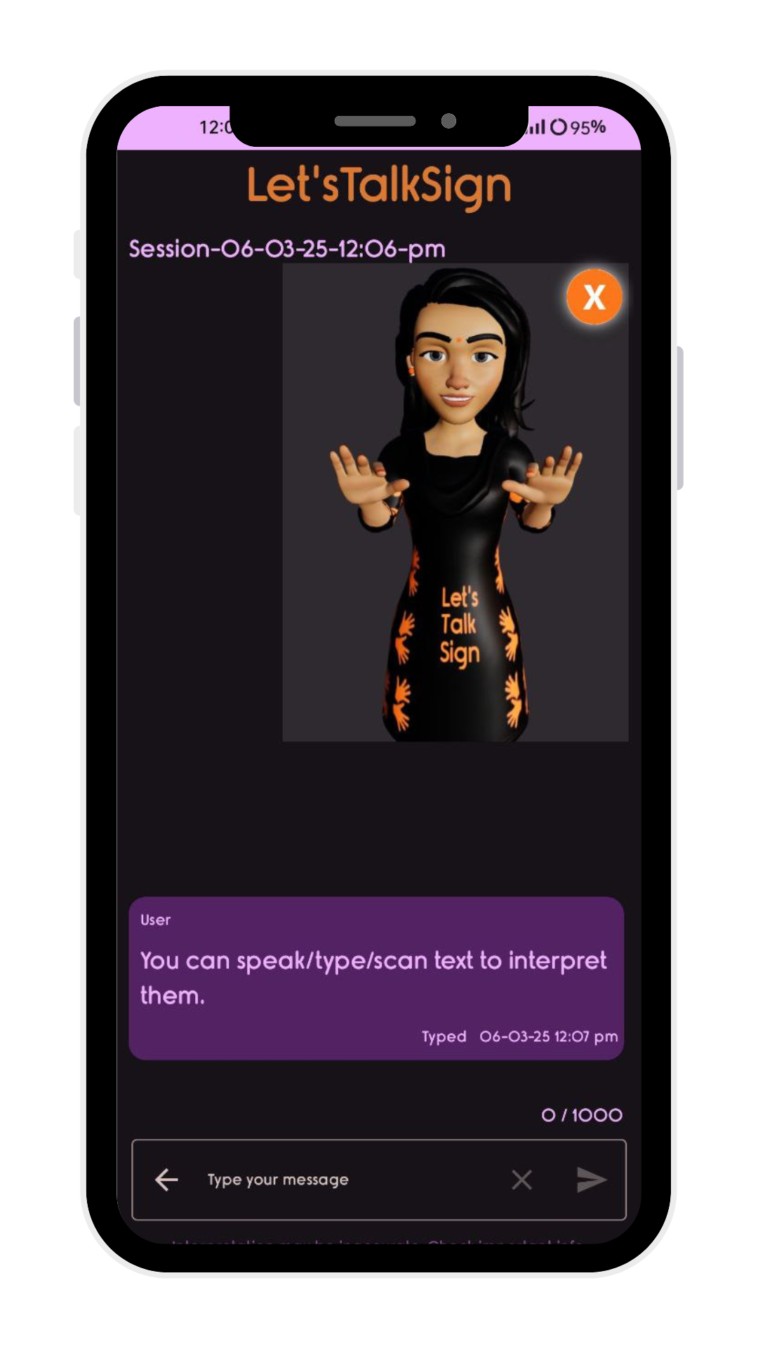 Text Interpretation to Sign Screenshot Placeholder